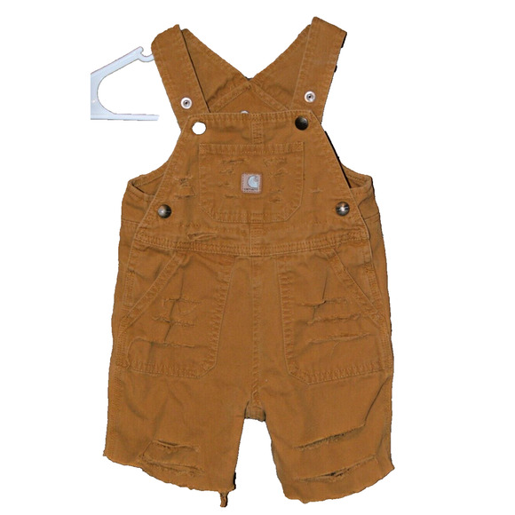 Carhartt Infants Brown Canvas Snap Bib Overall Shorts 18 Months Regular Snap Leg - Picture 1 of 8